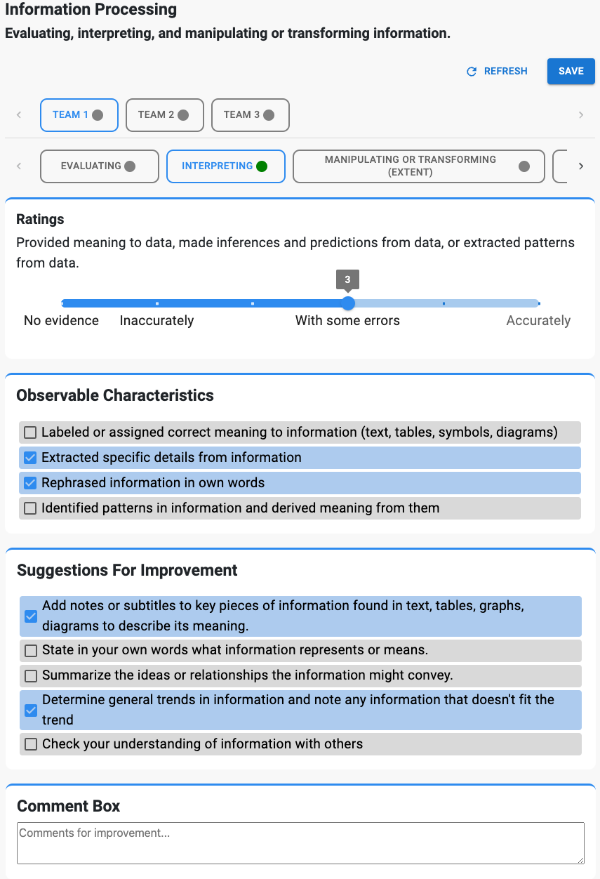 Rubric being completed